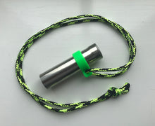 Load image into Gallery viewer, Fox Calls - SS Squeaker with 3D Neon Green Lanyard Clip Hands Free Bite Style Raspy Fox Caller £6.25 - Post Free UK
